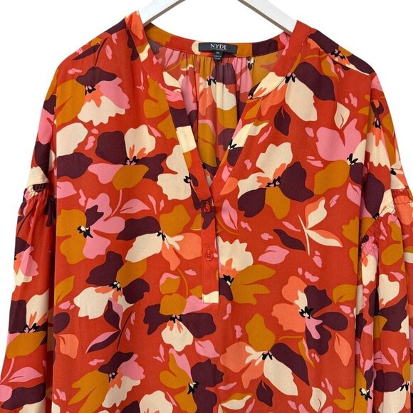 NYDJ Orange Floral Blouse Medium Womens Paulina Peasant Top NWOT - Picture 5 of 12